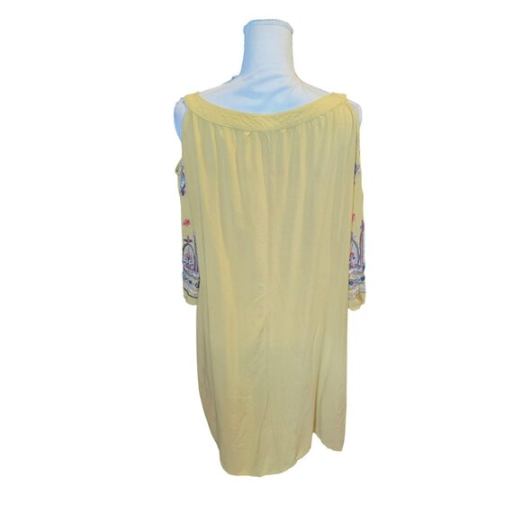 Cato Mustard Colored Open Shoulder Long Sleeve Embroidered Mini Dress - Picture 3 of 5
